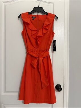 Suzi Chin for Maggy Boutique Red Ruffle V-Neck Tie-Waist Midi Dress